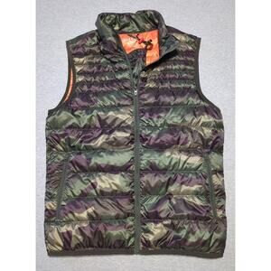 Red Camel Down Filled Orange/Camo Print Full Zip Puffer Packable Vest Size M